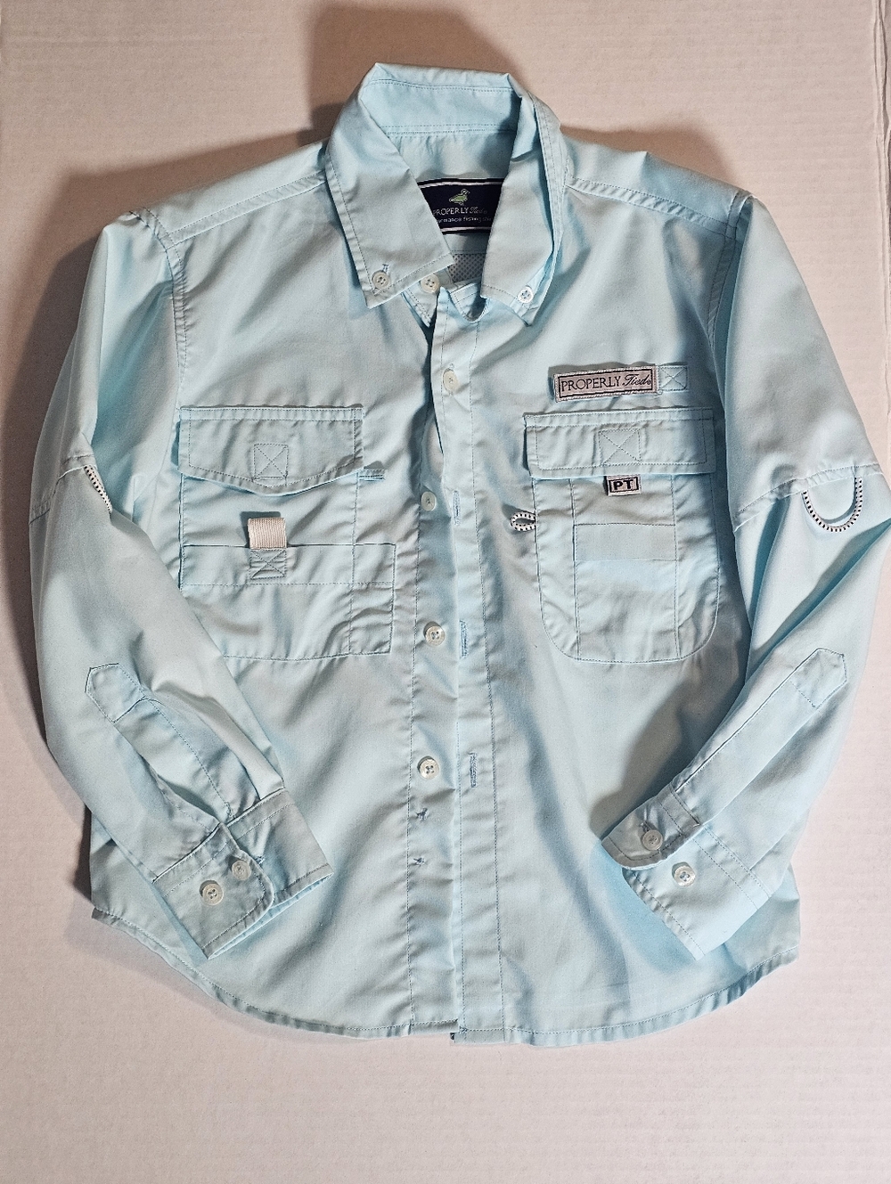Properly Tied Boys Blue Long Sleeve Performance Fishing Shirt Size 2-3 Preppy